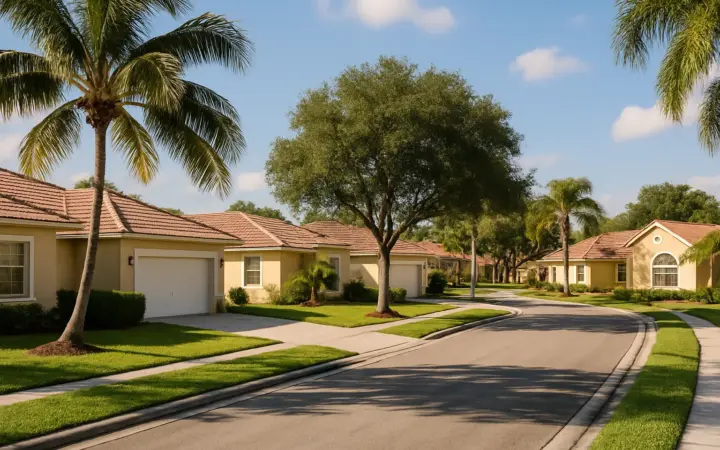 Suburban homes in Broward County, Florida on a sunny day