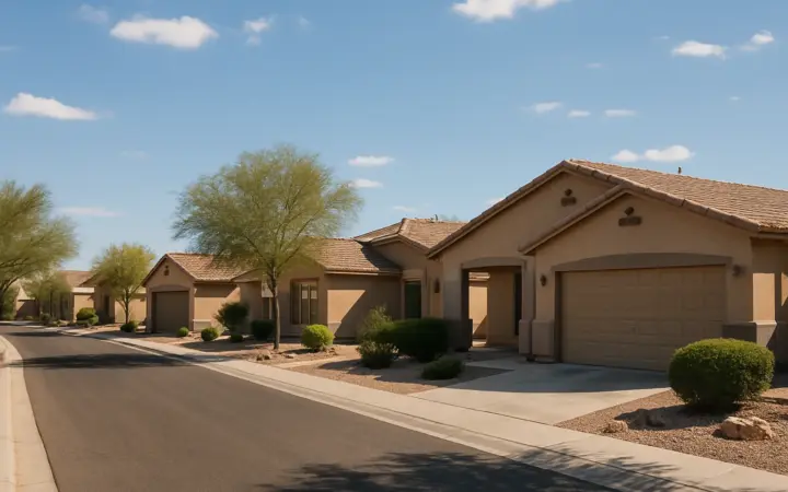 Suburban homes and streets in a sunny desert metro area