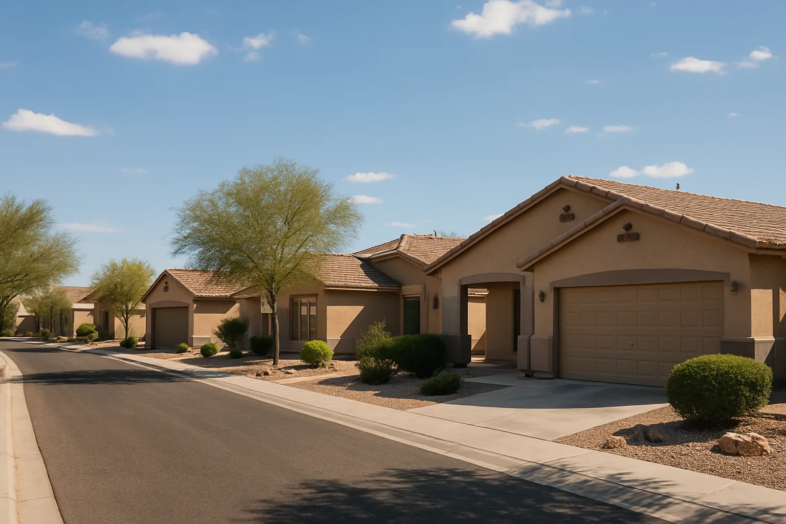 Suburban homes and streets in a sunny desert metro area
