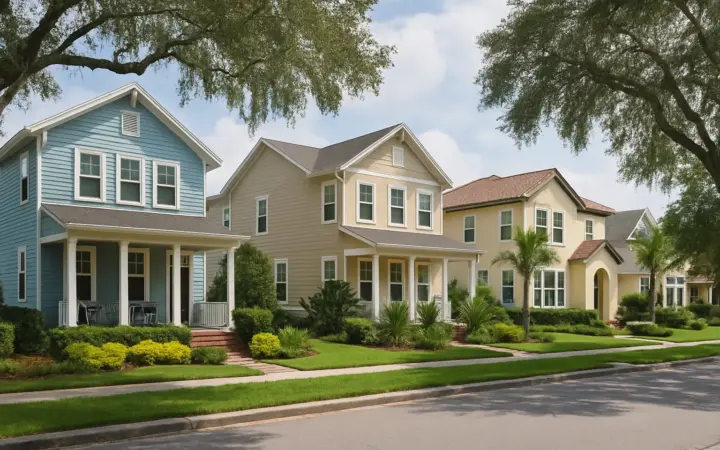 A residential street with single-family homes in Orlando