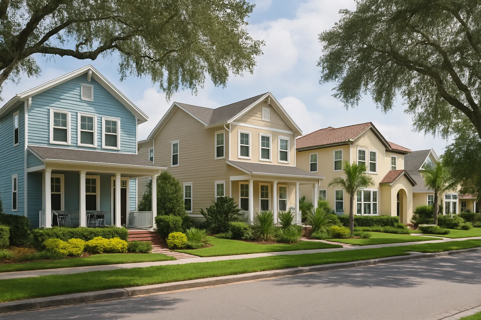 A residential street with single-family homes in Orlando